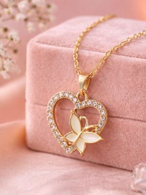 Butterfly Heart Pendant Necklace for Women