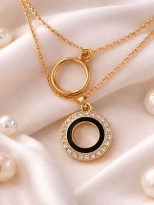 Gold Tone Circular Crystal Pendant Necklace