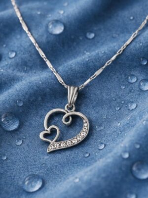 Silver Tone Open Heart Crystal Pendant Necklace