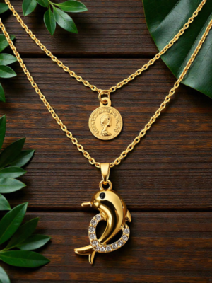Gold Tone Dolphin Pendant Necklace