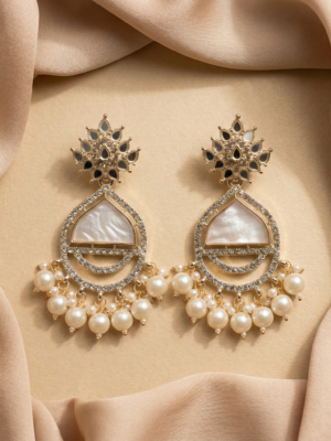 Royal Kundan Pearl Fringe Jhumka Earrings ? Gold Finish Traditional Chandbali Drop